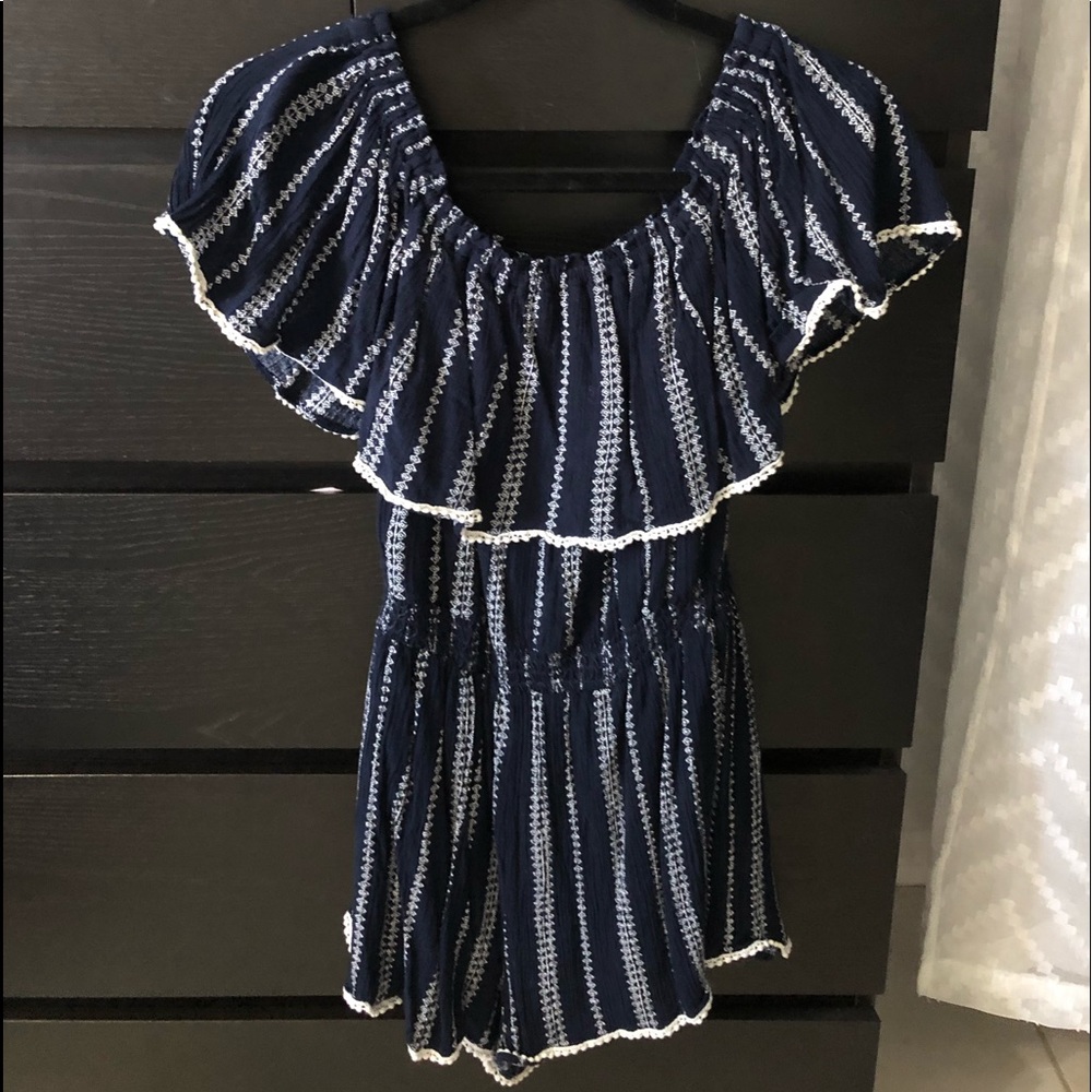 Navy Blue and White Stripped Romper
